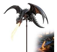 SZXLSP Lampe Solaire Dragon Jardin, Piquet Statue cracheur de feu | Éclairage extérieur gothique avec flamme en fibre optique, Décoration étanche pour pelouse, Cour, Allée et terrasse