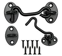 SZXMDKH Lot de 2 crochets tempête avec œillet-En acier inoxydable-Noir-Pour porte battante-En bois-Pour porte de grange-Avec 8 vis de montage (7,5 cm)