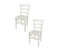 t m c s Tommychairs - Set 2 Chaises Cuore pour Cuisine, Bar et Salle à Manger, Robuste Structure en Bois de hêtre peindré en Couleur Blanc Glace et Assise en Bois