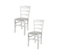 t m c s Tommychairs - Set 2 chaises Cuore pour Cuisine, Bar et Salle à Manger, Robuste Structure en Bois de hêtre laqué en Couleur Blanc et Assise rembourrée et revêtue en Tissu Couleur Gris Perle