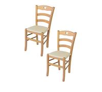 t m c s Tommychairs - Set 2 Chaises Cuore pour Cuisine, Bar et Salle à Manger, Robuste Structure en Bois de hêtre peindré en Natural et Assise rembourrée et revêtue en Cuir Artificiel Couleur Ivoire