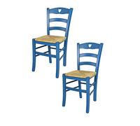 t m c s Tommychairs - Set 2 chaises Cuore pour Cuisine, Bar et Salle à Manger, Robuste Structure en Bois de hêtre peindré en Couleur Aniline Bleue et Assise en Paille