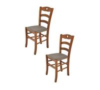 t m c s Tommychairs - Set 2 chaises Cuore pour Cuisine, Bar et Salle à Manger, Robuste Structure en Bois de hêtre peindré en Noyer Clair et Assise rembourrée et revêtue en Tissu Couleur Chevreuil