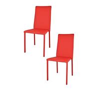 t m c s Tommychairs - Set 2 Chaises empilables modèle Julia pour Cuisine, Bar et Salle à Manger, Structure en Acier, Assise et Dossier rembourrées et revêtus en Simili Cuir Rouge