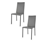 t m c s Tommychairs - Set 2 Chaises empilables modèle Julia pour Cuisine, Bar et Salle à Manger, Structure en Acier, Assise et Dossier rembourrées et revêtus en Simili Cuir Gris foncé