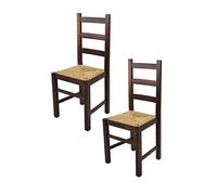 t m c s Tommychairs - Set 2 chaises Rustica pour Cuisine, Bar et Salle à Manger, Robuste Structure en Bois de hêtre peindré en Couleur Noyer foncé et Assise en Paille