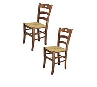 t m c s Tommychairs - Set 2 chaises Savoie en Bois de hêtre peindré peindré en Couleur Noyer et Assise en Paille