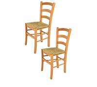 t m c s Tommychairs - Set 2 chaises Venice pour Cuisine, Bar et Salle à Manger, Robuste Structure en Bois de hêtre peindré en Couleur Miel et Assise en Paille