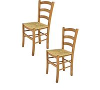 t m c s Tommychairs - Set 2 chaises Venice pour Cuisine, Bar et Salle à Manger, Robuste Structure en Bois de hêtre peindré en Couleur chêne et Assise en Paille