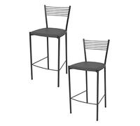 t m c s Tommychairs - Set 2 tabourets Elegance Cuisine et Salle à Manger, Structure en Acier peindré Gris foncé, Assise rembourrée en Cuir Artificiel Gris foncé