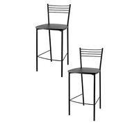 t m c s Tommychairs - Set 2 tabourets Elena pour Cuisine, Bar et Salle à Manger, Robuste Structure en Acier peindré en Noir Mat et Assise en Bois Aniline Noir