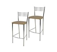 t m c s Tommychairs - Set 2 tabourets Elena pour Cuisine, Bar et Salle à Manger, Robuste Structure en Acier chromé et Assise rembourrée et revêtue en Cuir Artificiel Couleur Cappuccino