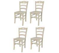 t m c s Tommychairs - Set 4 chaises Cuore pour Cuisine, Bar et Salle à Manger, Robuste Structure en Bois de hêtre peindré en Couleur Aniline Blanche et Assise en Bois