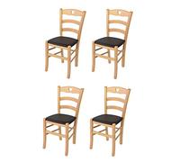 t m c s Tommychairs - Set 4 Chaises Cuore pour Cuisine, Bar et Salle à Manger, Robuste Structure en Bois de hêtre peindré en Natural et Assise rembourrée et revêtue en Cuir Artificiel Couleur Moka