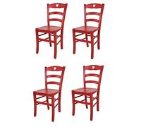 t m c s Tommychairs - Set 4 chaises Cuore pour Cuisine, Bar et Salle à Manger, Robuste Structure en Bois de hêtre peindré en Couleur Aniline Rouge et Assise en Bois