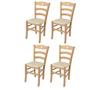 t m c s Tommychairs - Set 4 Chaises Cuore pour Cuisine, Bar et Salle à Manger, Robuste Structure en Bois de hêtre peindré en Natural et Assise rembourrée et revêtue en Cuir Artificiel Couleur Ivoire