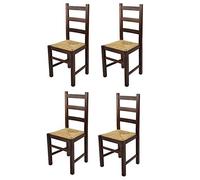 t m c s Tommychairs - Set 4 chaises Rustica pour Cuisine, Bar et Salle à Manger, Robuste Structure en Bois de hêtre peindré en Couleur Noyer foncé et Assise en Paille