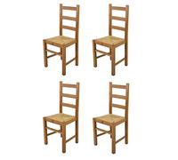 t m c s Tommychairs - Set 4 chaises Rustica pour Cuisine, Bar et Salle à Manger, Robuste Structure en Bois de hêtre peindré en Couleur chêne et Assise en Paille