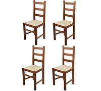 t m c s Tommychairs - Set 4 chaises Rustica, Robuste Structure en Bois de hêtre peindré en Noyer Clair et Assise rembourrée et revêtue en Cuir Artificiel Couleur Ivoire