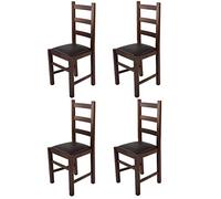 t m c s Tommychairs - Set 4 chaises Rustica, Robuste Structure en Bois de hêtre peindré en Noyer foncé et Assise rembourrée et revêtue en Cuir Artificiel Couleur Moka