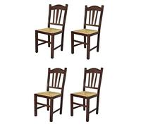 t m c s Tommychairs - Set 4 chaises Silvana pour Cuisine, Bar et Salle à Manger, Robuste Structure en Bois de hêtre peindré en Couleur Noyer foncé et Assise en Paille