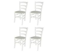 t m c s Tommychairs - Set 4 Chaises Venezia pour Cuisine, Bar et Salle à Manger, Robuste Structure en Bois de hêtre laqué Blanc et Assise rembourrée et revêtue en Tissu Couleur Blanc d'huître