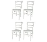 t m c s Tommychairs - Set 4 Chaises Venezia pour Cuisine, Bar et Salle à Manger, Robuste Structure en Bois de hêtre laqué Blanc et Assise rembourrée et revêtue en Faux Cuir Couleur Blanc