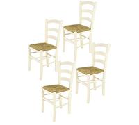 t m c s Tommychairs - Set 4 chaises Venice pour Cuisine, Bar et Salle à Manger, Robuste Structure en Bois de hêtre peindré en Couleur Aniline Blanche et Assise en Paille