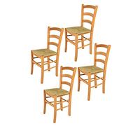 t m c s Tommychairs - Set 4 chaises Venice pour Cuisine, Bar et Salle à Manger, Robuste Structure en Bois de hêtre peindré en Couleur Miel et Assise en Paille