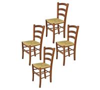 t m c s Tommychairs - Set 4 chaises Venice pour Cuisine, Bar et Salle à Manger, Robuste Structure en Bois de hêtre peindré en Couleur Noyer Clair et Assise en Paille