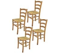t m c s Tommychairs - Set 4 chaises Venice pour Cuisine, Bar et Salle à Manger, Robuste Structure en Bois de hêtre peindré en Couleur chêne et Assise en Paille