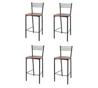 t m c s Tommychairs - Set 4 tabourets Elena pour Cuisine, Bar et Salle à Manger, Robuste Structure en Acier peindré en Noir Mat et Assise en Bois Couleur Noix Clair