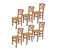 t m c s Tommychairs - Set 6 chaises Cross pour Cuisine, Bar et Salle à Manger, Robuste Structure en Bois de hêtre peindré en Couleur Cerisier et Assise en Paille
