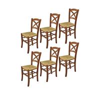 t m c s Tommychairs - Set 6 chaises Cross pour Cuisine, Bar et Salle à Manger, Robuste Structure en Bois de hêtre peindré en Couleur Noyer Clair et Assise en Paille