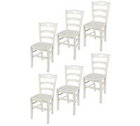 t m c s Tommychairs - Set 6 Chaises Cuore pour Cuisine, Bar et Salle à Manger, Robuste Structure en Bois de hêtre peindré en Couleur Blanc Glace et Assise en Bois