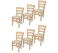 t m c s Tommychairs - Set 6 Chaises Cuore pour Cuisine, Bar et Salle à Manger, Robuste Structure en Bois de hêtre peindré en Natural et Assise rembourrée et revêtue en Cuir Artificiel Couleur Ivoire