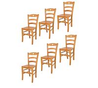 t m c s Tommychairs - Set 6 chaises Cuore pour Cuisine, Bar et Salle à Manger, Robuste Structure en Bois de hêtre peindré en Couleur Miel et Assise en Bois