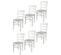 t m c s Tommychairs - Set 6 chaises Cuore pour Cuisine, Bar et Salle à Manger, Robuste Structure en Bois de hêtre laqué en Couleur Blanc et Assise rembourrée et revêtue en Tissu Couleur Gris Perle