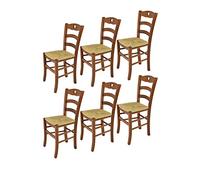 t m c s Tommychairs - Set 6 chaises Cuore pour Cuisine, Bar et Salle à Manger, Robuste Structure en Bois de hêtre peindré en Couleur Noyer Clair et Assise en Paille