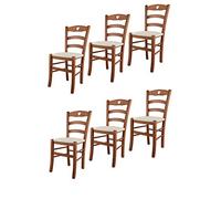 t m c s Tommychairs - Set 6 Chaises Cuore pour Cuisine, Bar et Salle à Manger, Robuste Structure en Bois de hêtre peindré en Cerisier et Assise rembourrée et revêtue en Tissu Couleur Ivoire