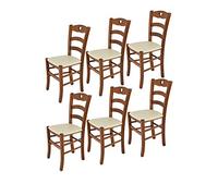 t m c s Tommychairs - Set 6 chaises Cuore, Robuste Structure en Bois de hêtre peindré en Noyer Clair et Assise rembourrée et revêtue en Cuir Artificiel Couleur Ivoire