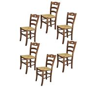 t m c s Tommychairs - Set 6 chaises Savoie pour Cuisine, Bar et Salle à Manger, Robuste Structure en Bois de hêtre peindré en Couleur Noyer et Assise en Paille