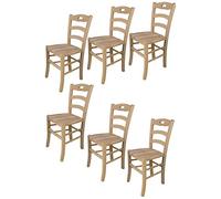 t m c s Tommychairs - Set 6 chaises Savoie pour Cuisine, Bar et Salle à Manger, Robuste Structure en Bois de hêtre Poli, Non traité, 100% Naturel et Assise en Bois