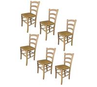 t m c s Tommychairs - Set 6 chaises Venezia pour Cuisine, Bar et Salle à Manger, Robuste Structure en Bois de hêtre Poli, Non traité, 100% Naturel et Assise en Paille