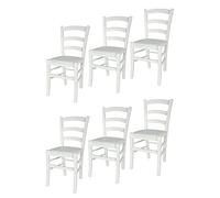 t m c s Tommychairs - Set 6 Chaises Venezia pour Cuisine, Bar et Salle à Manger, Robuste Structure en Bois de hêtre laqué Blanc et Assise rembourrée et revêtue en Faux Cuir Couleur Blanc