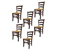 t m c s Tommychairs - Set 6 chaises Venezia pour Cuisine, Bar et Salle à Manger, Robuste Structure en Bois de hêtre peindré en Couleur Noyer foncé et Assise en Paille
