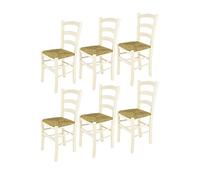 t m c s Tommychairs - Set 6 chaises Venice pour Cuisine, Bar et Salle à Manger, Robuste Structure en Bois de hêtre peindré en Couleur Aniline Blanche et Assise en Paille
