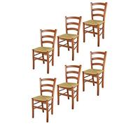 t m c s Tommychairs - Set 6 chaises Venice pour Cuisine, Bar et Salle à Manger, Robuste Structure en Bois de hêtre peindré en Couleur Cerisier et Assise en Paille
