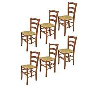 t m c s Tommychairs - Set 6 chaises Venice pour Cuisine, Bar et Salle à Manger, Robuste Structure en Bois de hêtre peindré en Couleur Noyer Clair et Assise en Paille