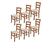 t m c s Tommychairs - Set 6 chaises Venice pour Cuisine, Bar et Salle à Manger, Robuste Structure en Bois de hêtre peindré en Couleur Cerisier et Assise rembourrée et revêtue en Tissu Couleur Ivoire